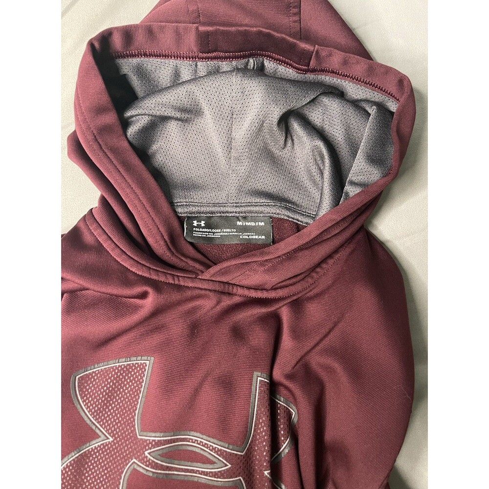 Mens Under Armour Hoodie Sweater Medium M Burgundy Athletic Gym Workout - Picture 3 of 5